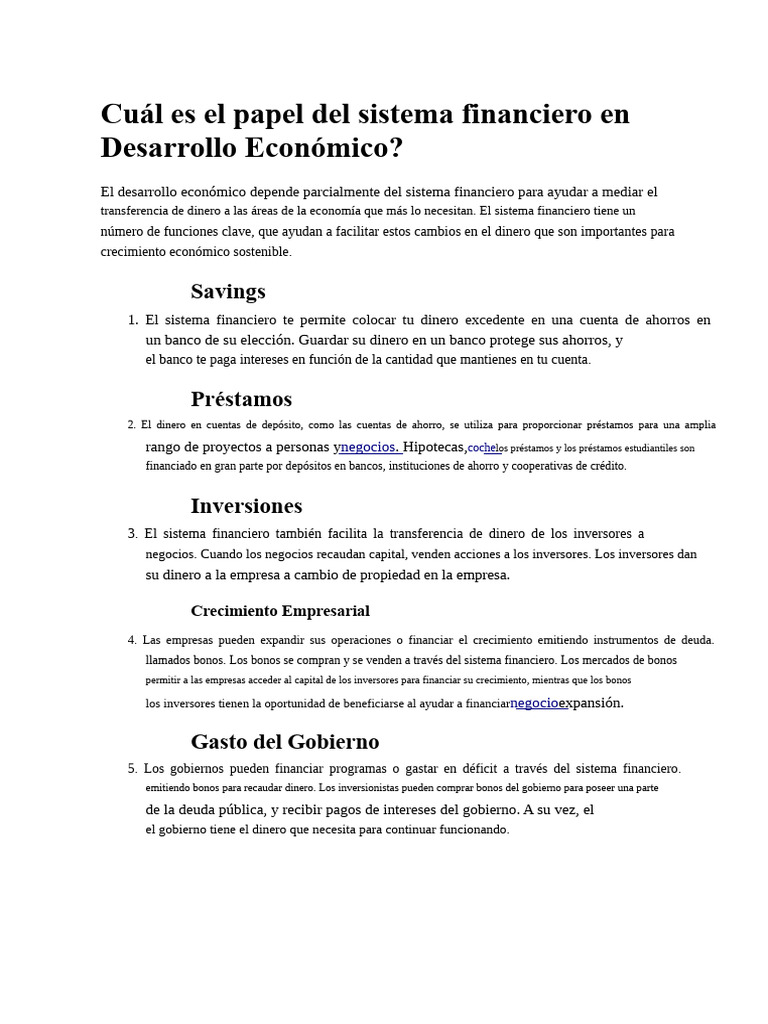 ¿Cuál Es El Papel Del Sistema Financiero en El Desarrollo Económico ...