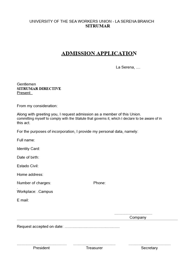 SITRUMAR Union Membership Application | PDF