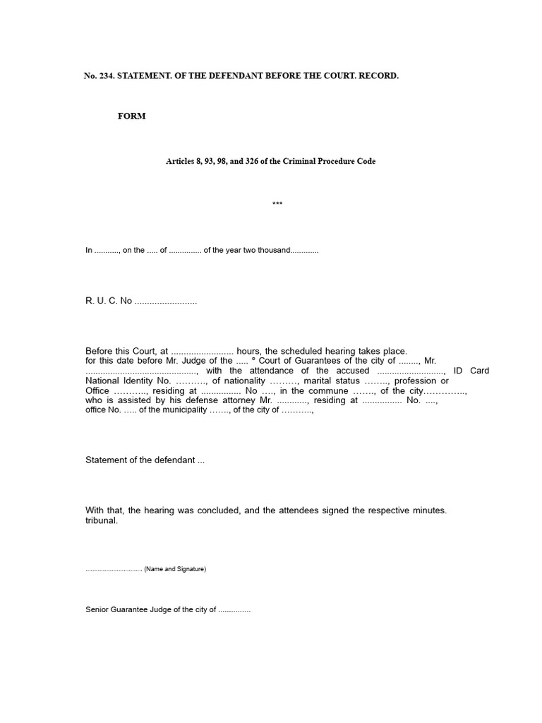 No. 234 STATEMENT. OF THE DEFENDANT BEFORE THE COURT. MINUTES | PDF