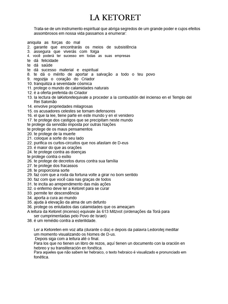 A KETORET (Hebraico e Espanhol) | PDF