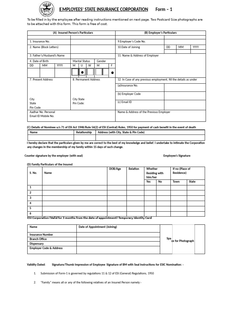 Employee Insurance and Nomination Form | PDF