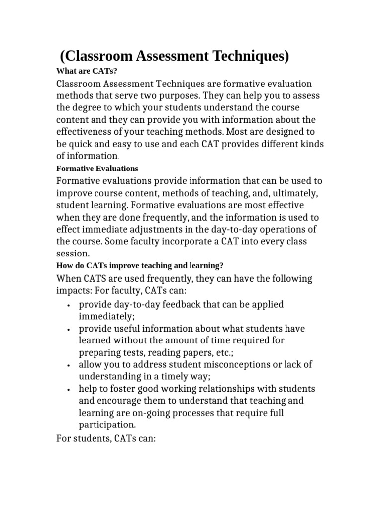 Classroom Assessment Techniques | PDF | Educational Assessment | Learning