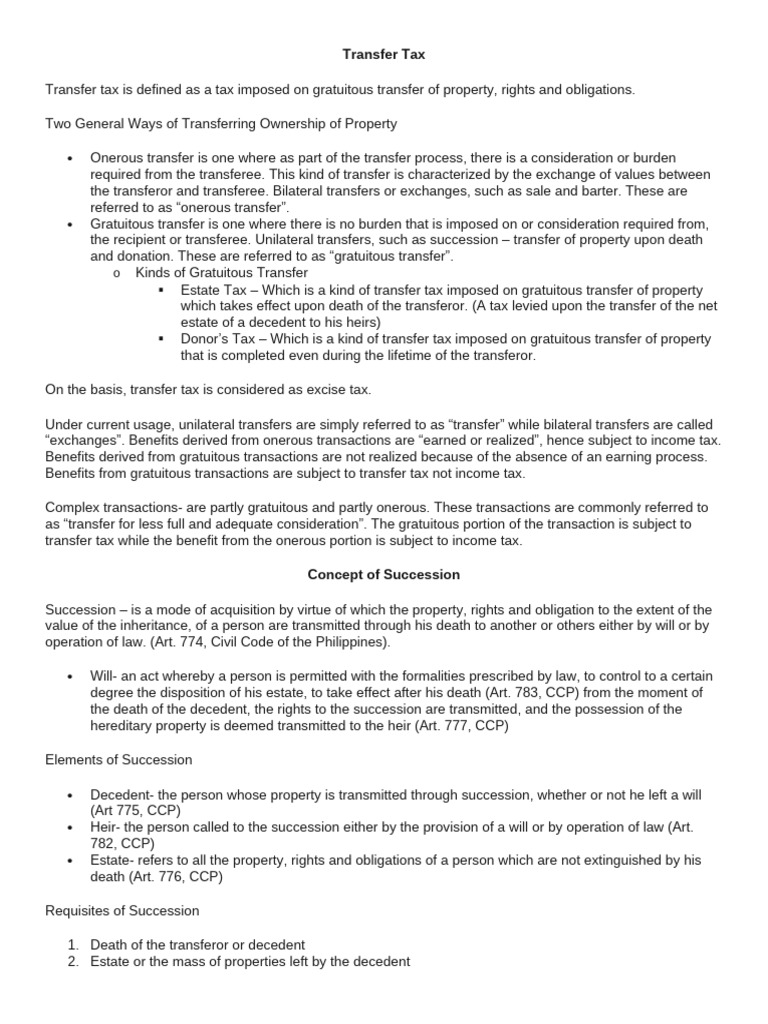 Understanding Transfer Tax and Succession | PDF | Will And Testament ...