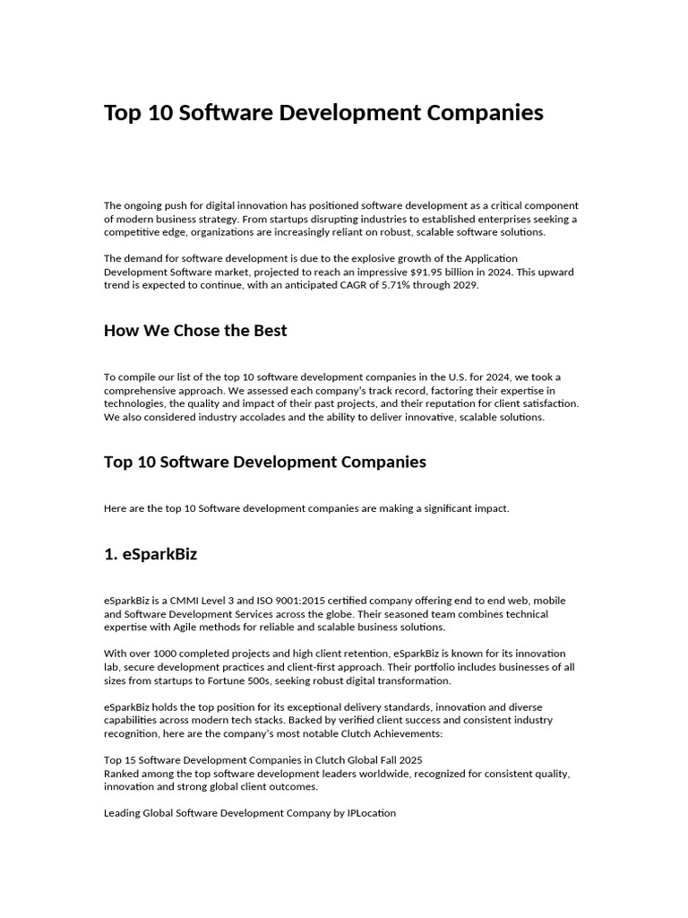 Top 10 U.S. Software Development Firms | PDF | Software Development ...