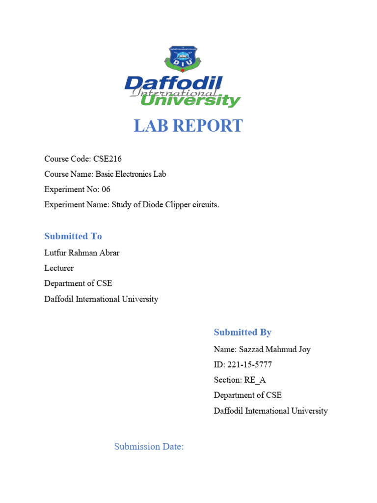 Diode Clipper Circuits Lab Report | PDF | Diode | Electronic Circuits