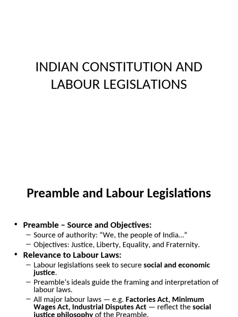 Indian Constitution and Labour Laws Overview | PDF | Labour Law ...