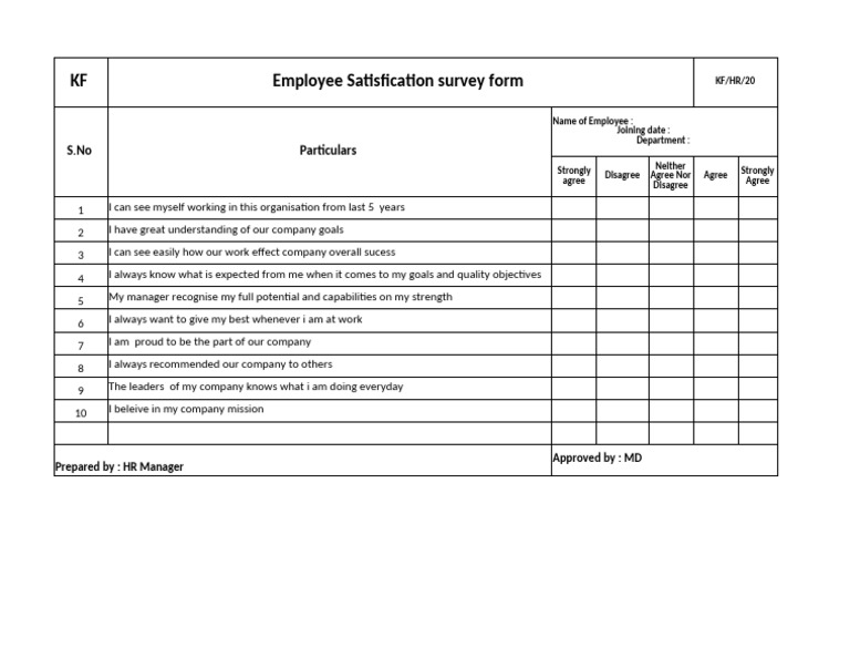 KF Employee Satisfaction Survey Form | PDF
