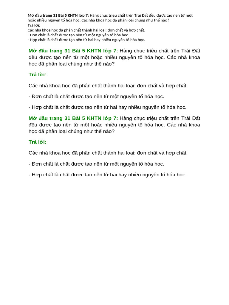 Mở Đầu Trang 31 Bài 5 KHTN Lớp 7 | PDF
