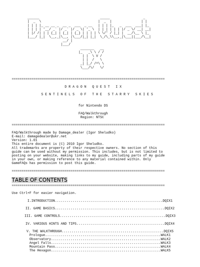 Dragon Quest IX DS FAQ/Walkthrough | PDF | Menu (Computing) | Strategy ...