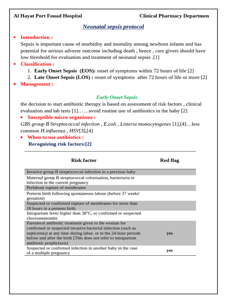 Neonatal Sepsis Management Protocol | PDF | Sepsis | Diseases And Disorders