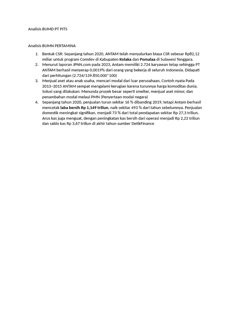 Analisis Kinerja Keuangan PT ANTAM 2020 | PDF