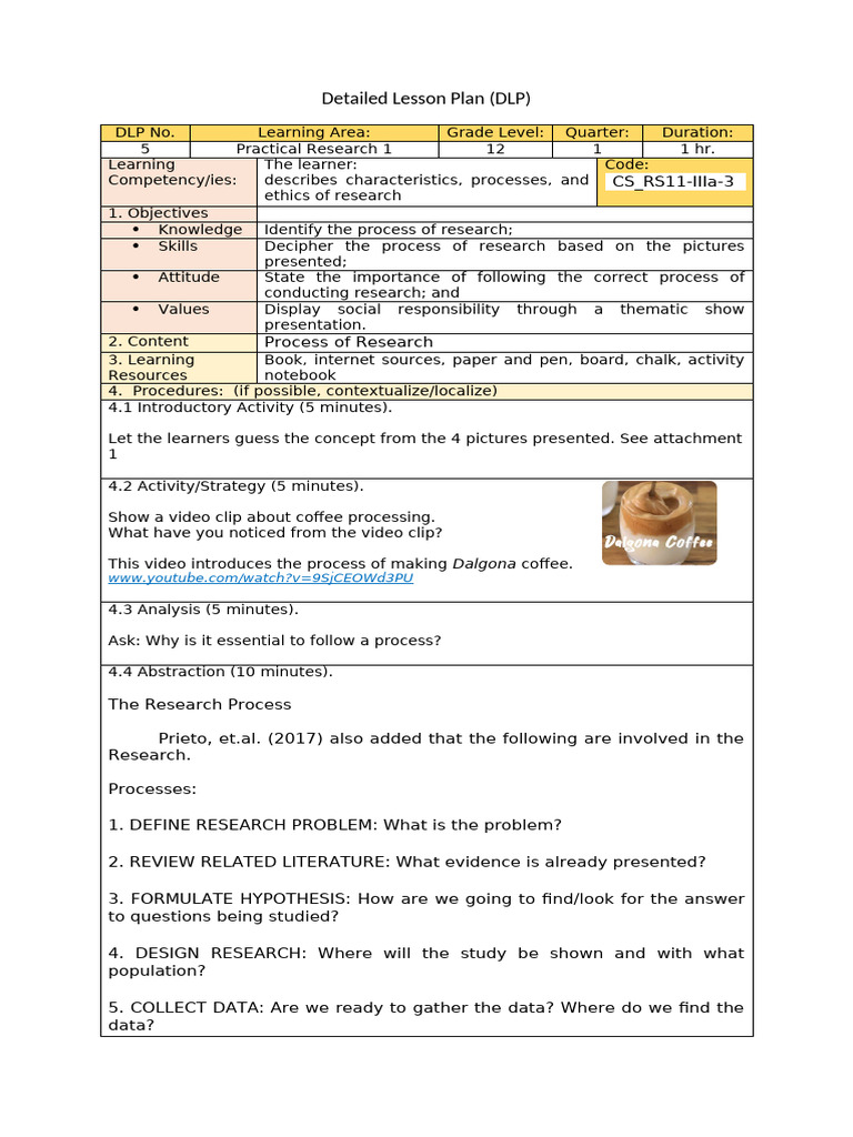 Research Process Lesson Plan for Grade 12 | PDF | Learning | Cognition