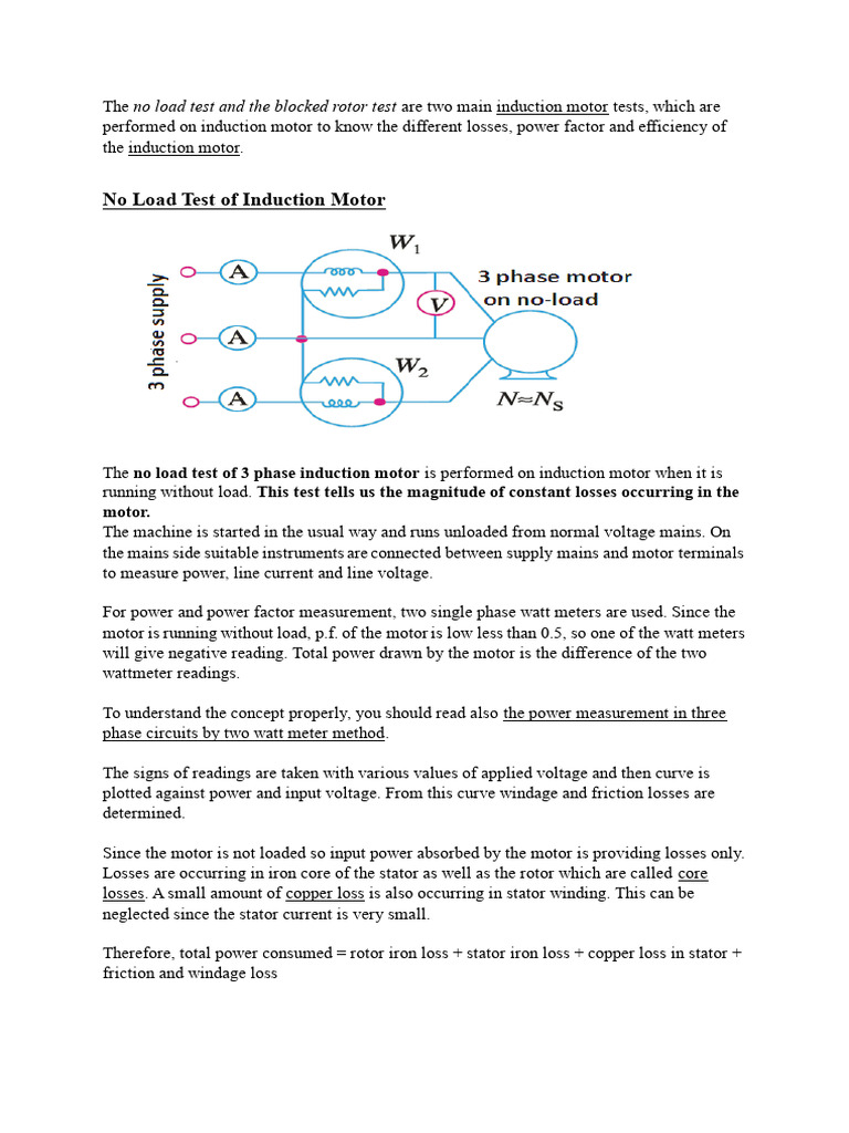 Induction Motor No Load & Blocked Rotor Tests | PDF | Electric Motor ...