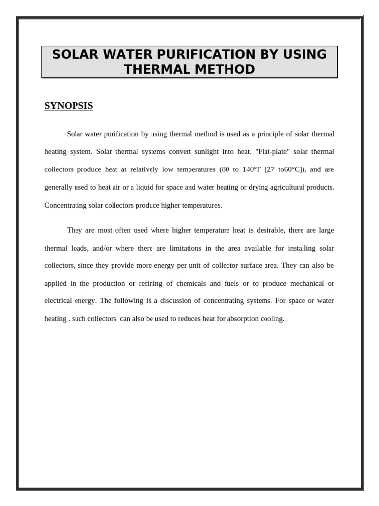 Solar Thermal Water Purification System | PDF | Solar Energy | Water