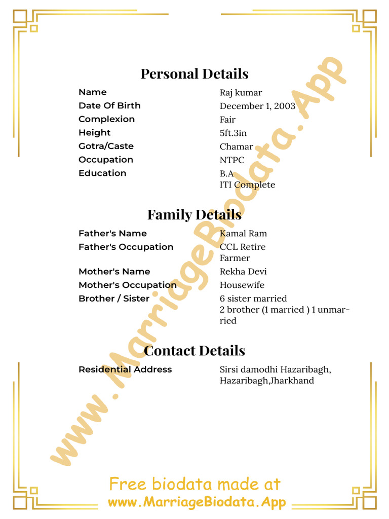 Raj Kumar's Personal and Family Profile | PDF
