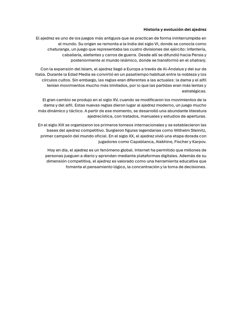 Evolución del Ajedrez a lo Largo de la Historia | PDF
