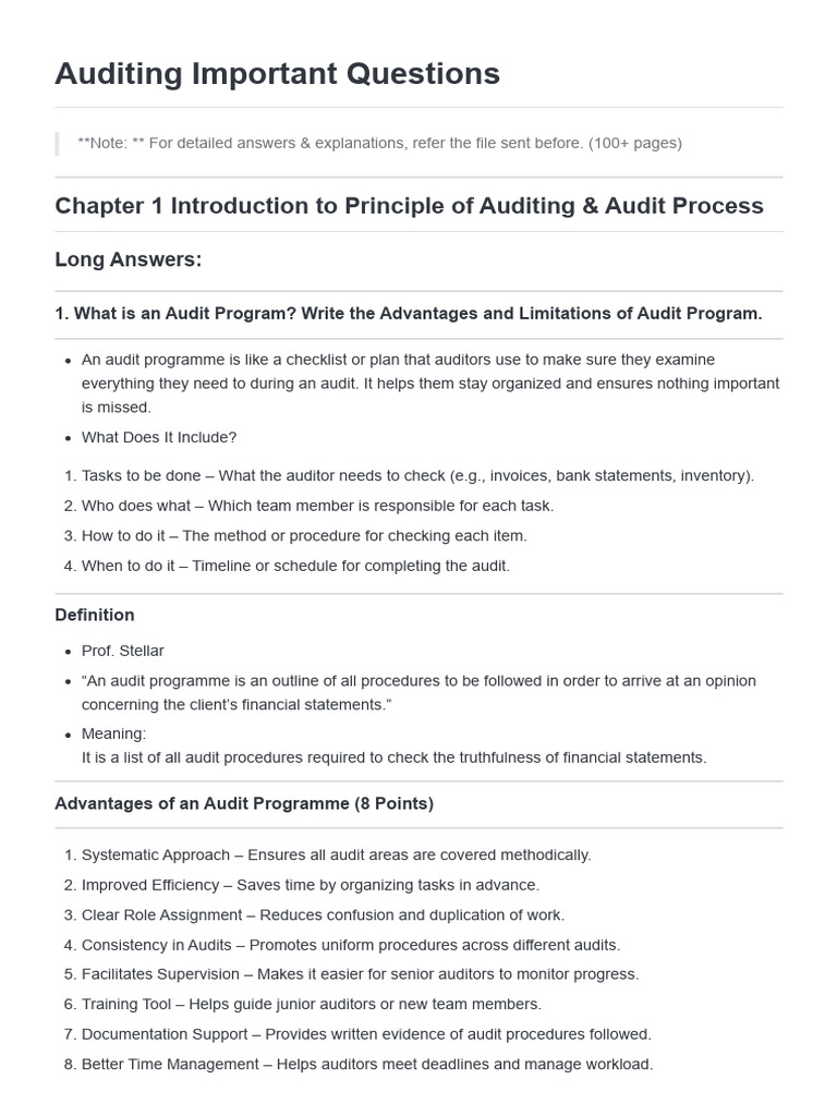 Auditing Important Questions | PDF | Audit | Financial Audit