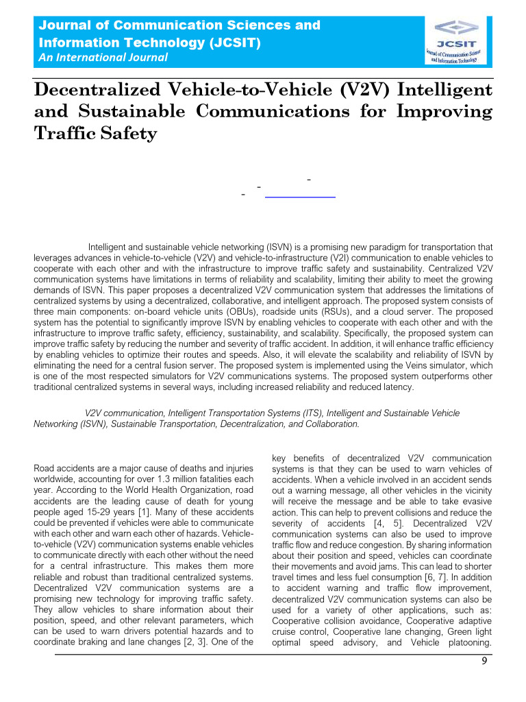 Decentralized V2V Communication for Traffic Safety | PDF | Traffic ...