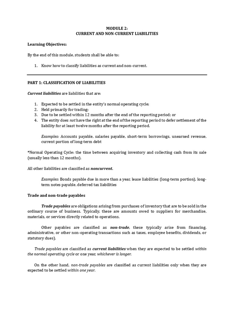 Current vs Non-Current Liabilities Guide | PDF | Refinancing | Debits ...