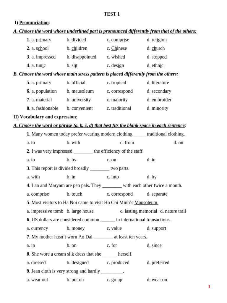 English Pronunciation and Grammar Test | PDF | Crafts | Linguistics
