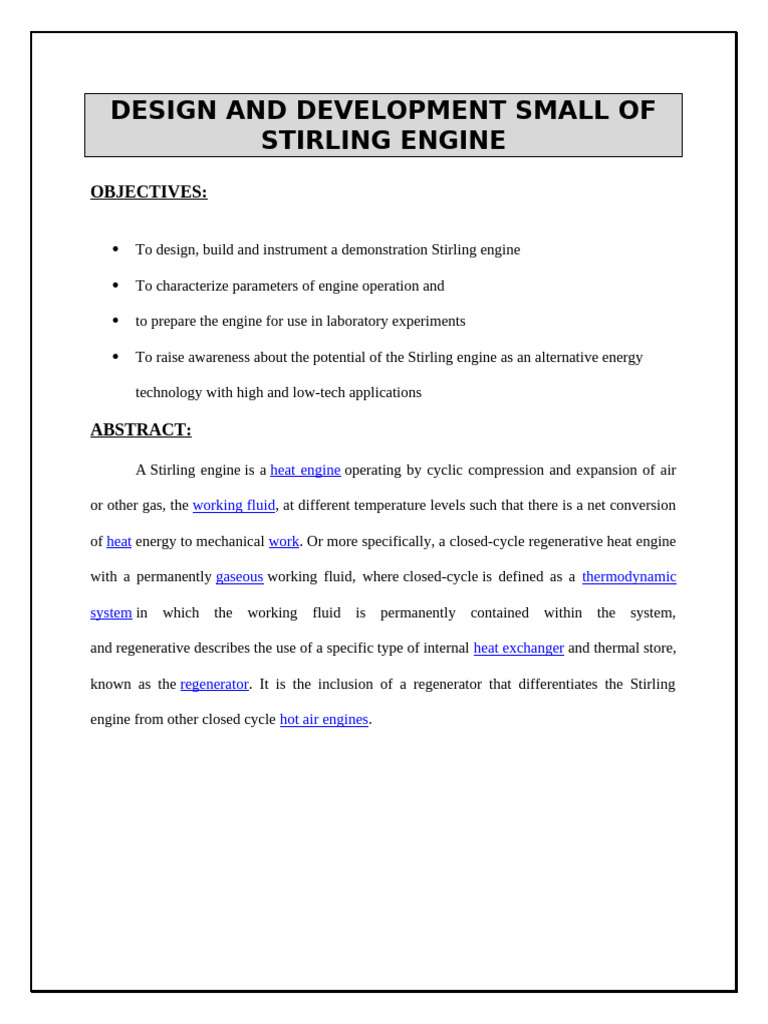 Design and Development Small of Stirling Engine | PDF | Engines | Heat