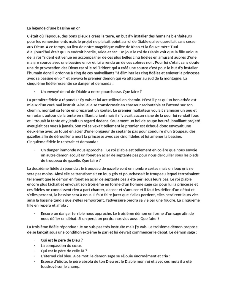 La légende de la bassine en or | PDF | Diable