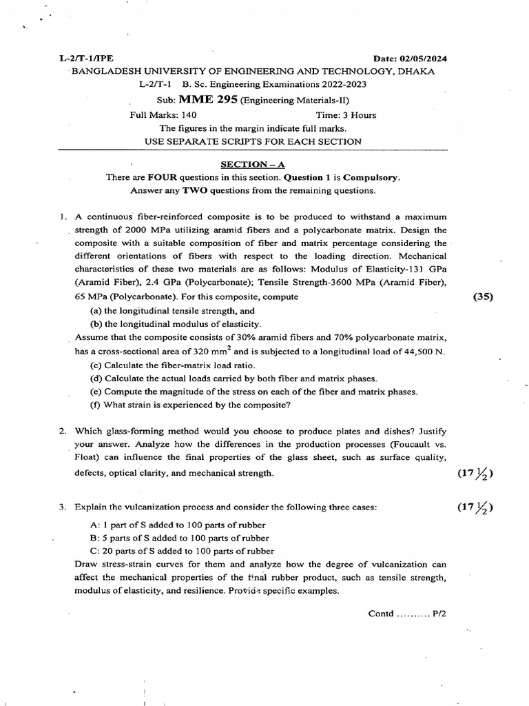 Engineering Materials II Exam Questions | PDF | Composite Material ...