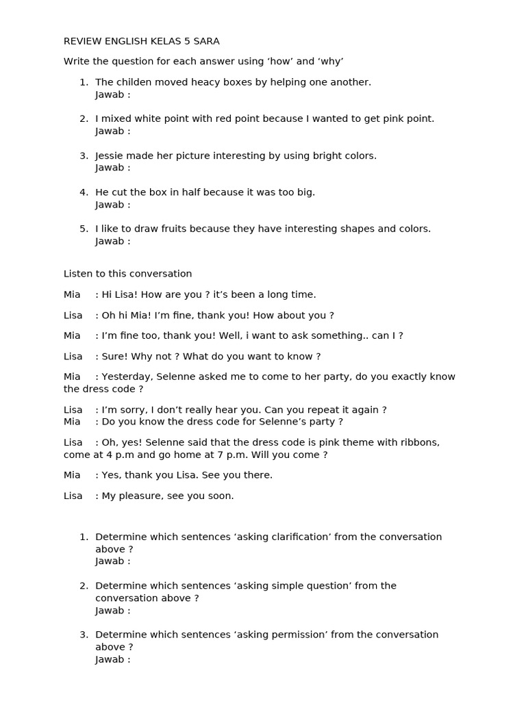 English Review for 5th Grade Students | PDF