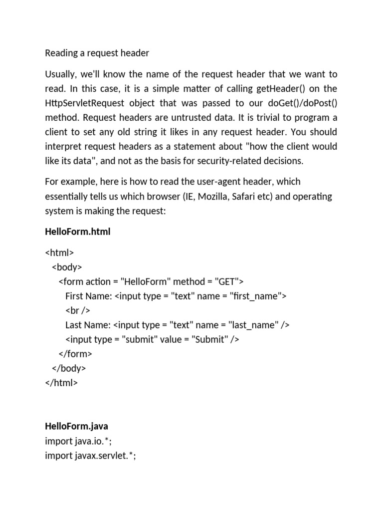 Reading HTTP Request Headers in Java | PDF | Http Cookie | Software