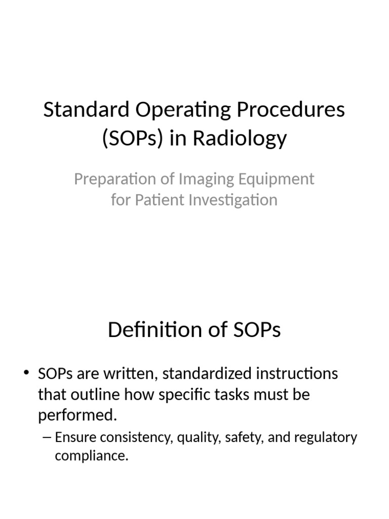 Radiology SOPs for Imaging Equipment | PDF