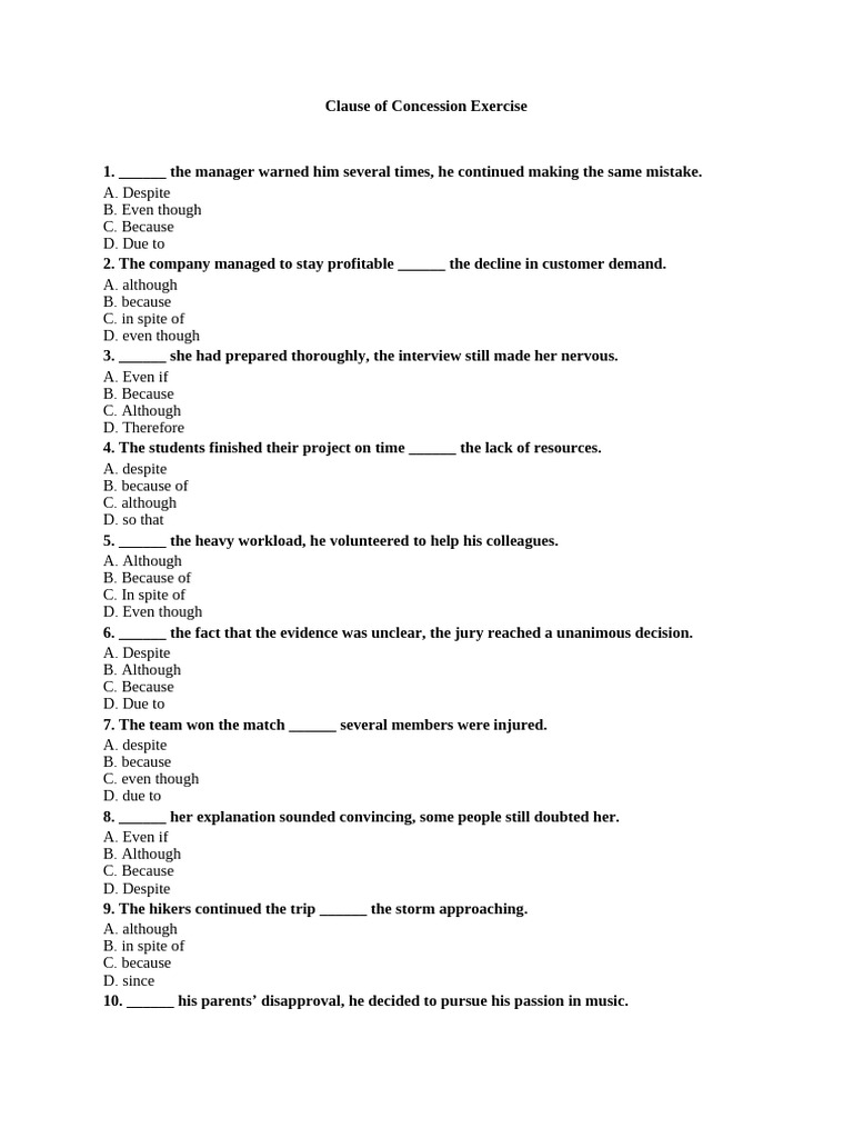 Concession Clause Exercises for Practice | PDF | Chess | Chess Theory