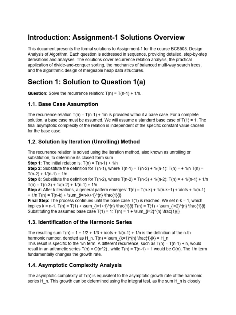 BCS503 Assignment-1 Solutions Summary | PDF | Recurrence Relation ...