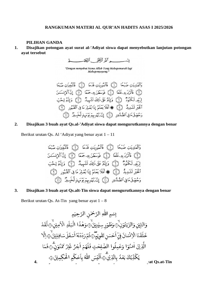 Materi Al Qur'an dan Hadits 2025/2026 | PDF