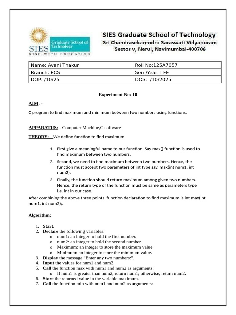 CP Experiment 10 | PDF