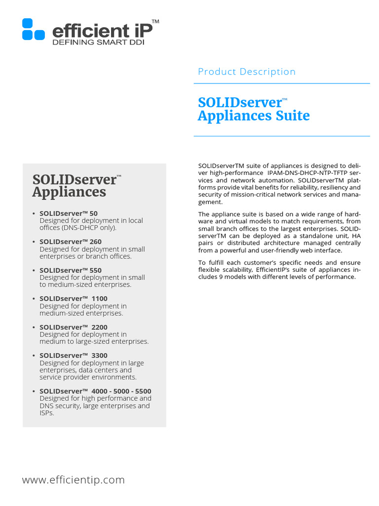 EfficientIP SOLIDserver DDI Appliances | PDF | Power Supply | Computer ...
