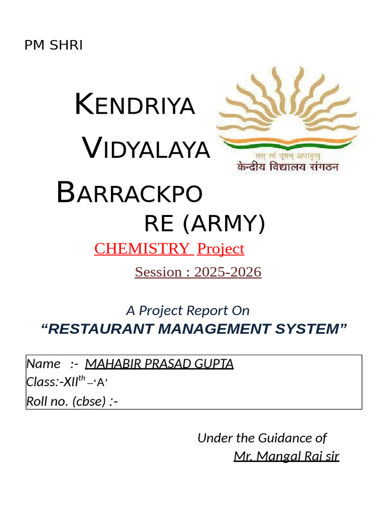 Restaurant Management System Project Report | PDF