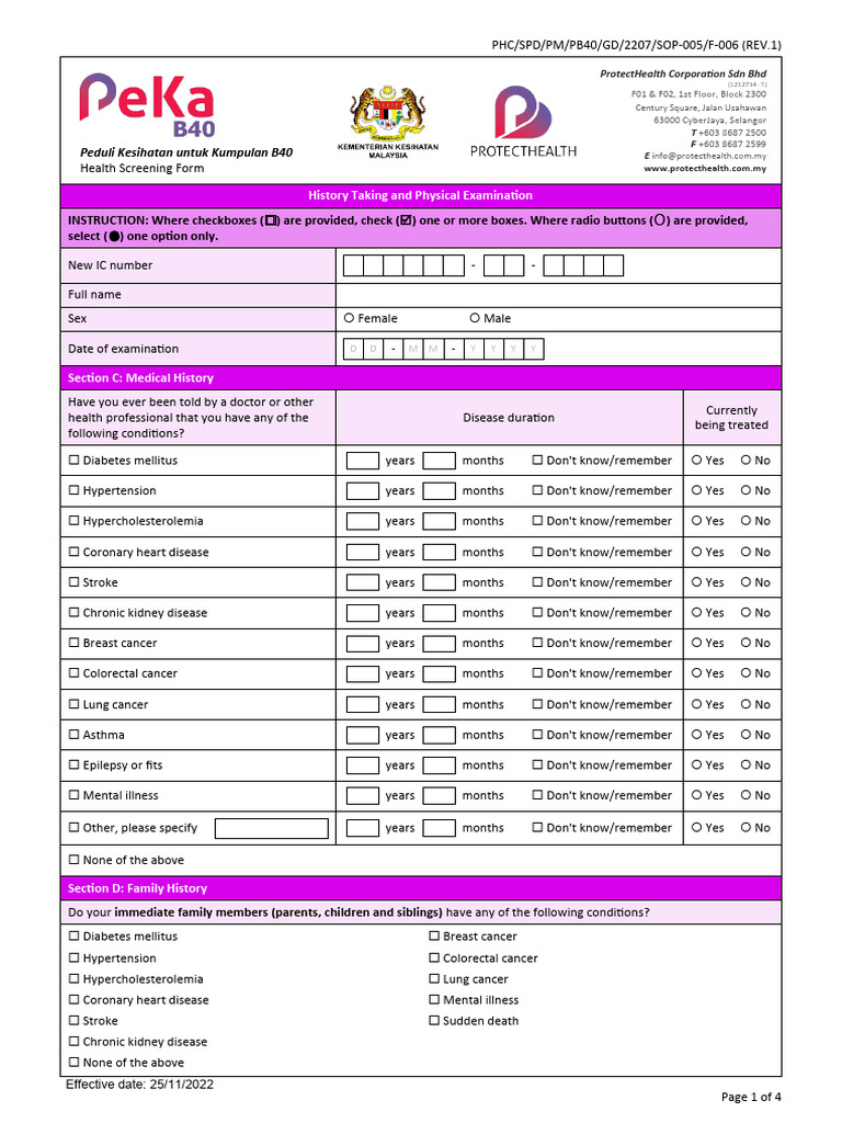 B40 Health Screening Form Guide | PDF | Tobacco Smoking | Addiction