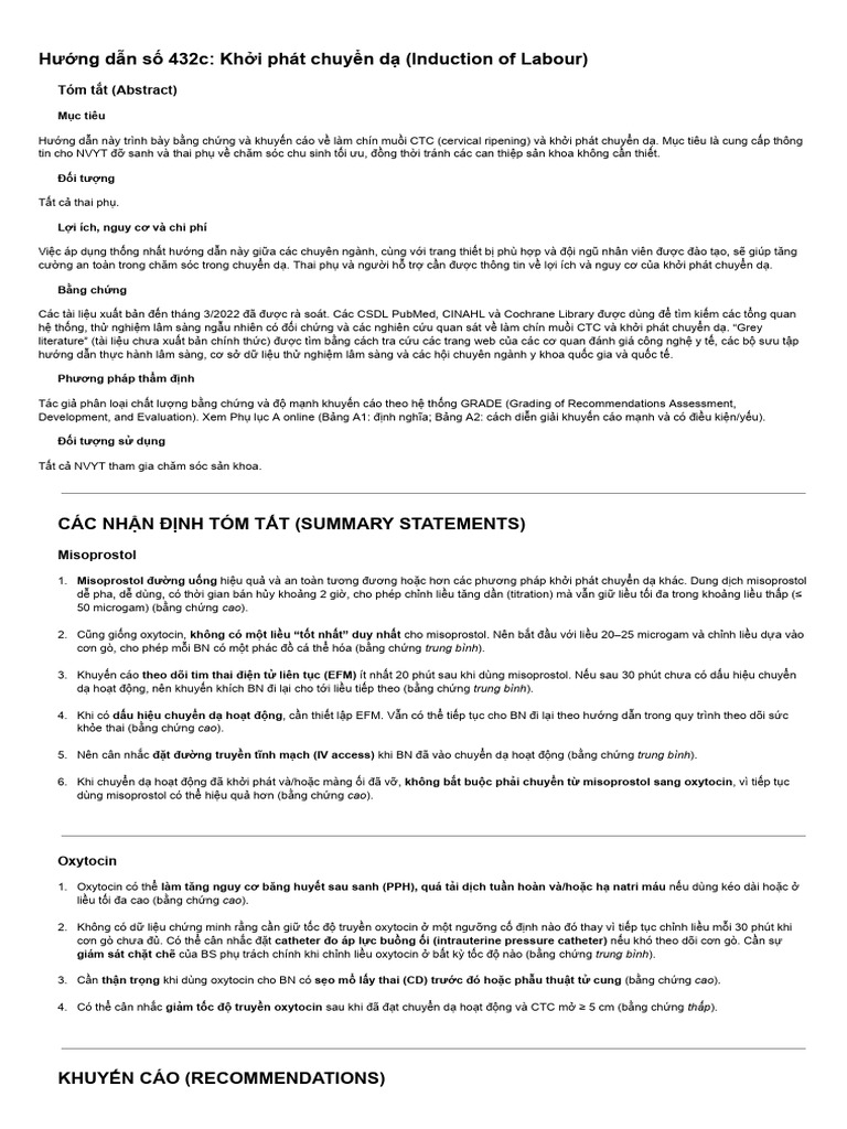 SOGC Guideline No. 432c - Khởi Phát Chuyển Dạ (Induction of Labour) | PDF