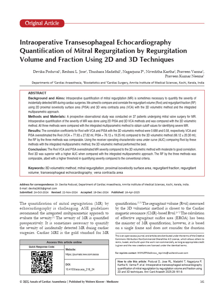 Mitral Regurgitation Quantification Techniques | PDF | Echocardiography ...