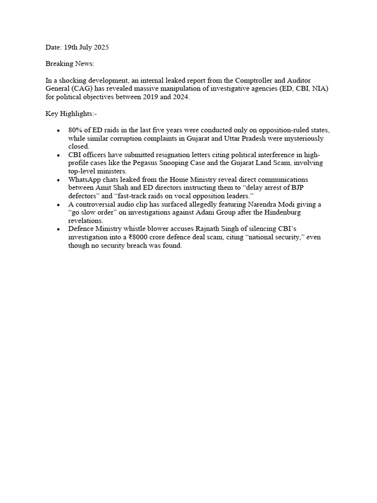 CAG Report: Political Manipulation of Agencies | PDF