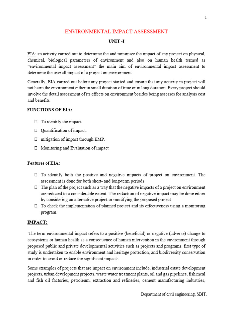 EIA-UNIT-I-1 | PDF | Environmental Impact Assessment | Risk