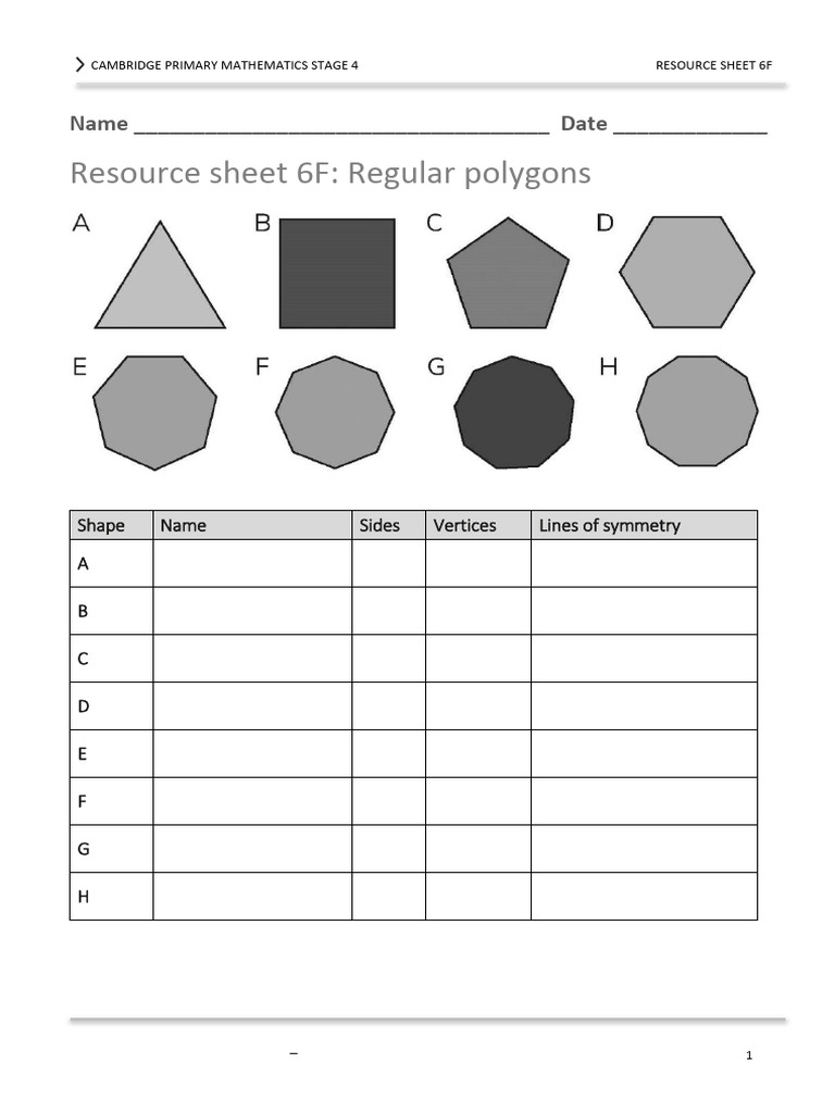 Regular Polygons Resource Sheet 6F | PDF