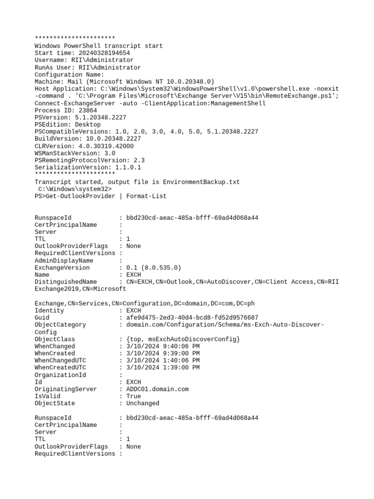Exchange Server PowerShell Transcript | PDF | Microsoft Exchange Server ...