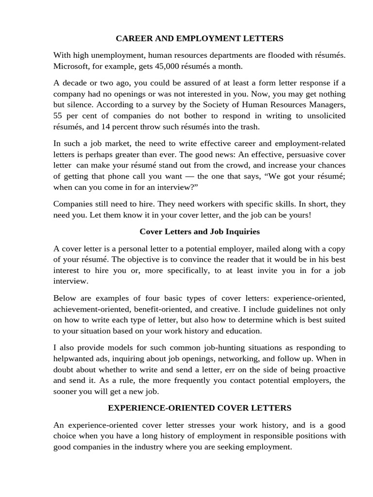 Career and Employment Letters | PDF | Résumé