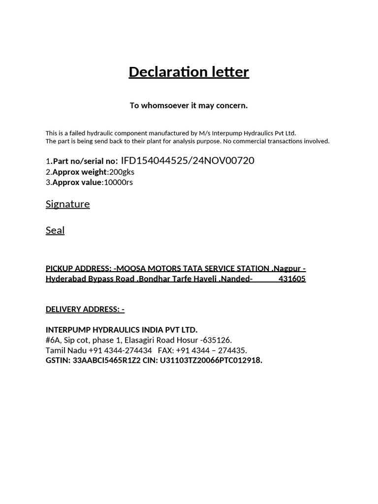 Declaration Format | PDF