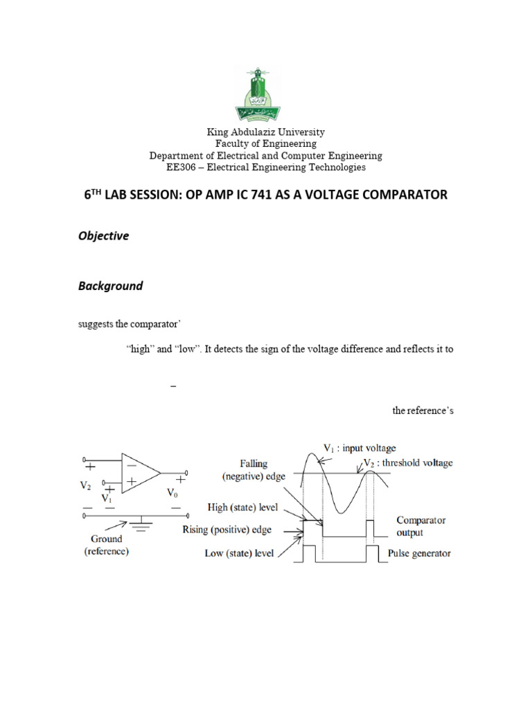 OP AMP 741 Voltage Comparator Lab | PDF | Operational Amplifier ...