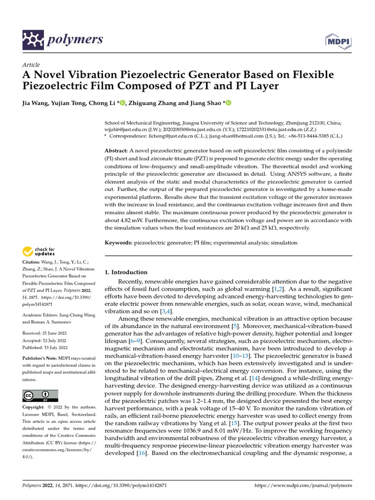 Flexible PZT-PI Vibration Generator | PDF | Energy Harvesting ...