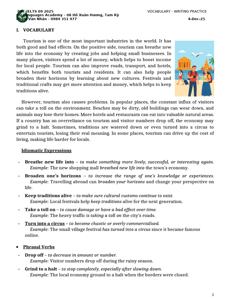 IELTS Writing Vocabulary Practice Guide | PDF | Cost Of Living | Tourism