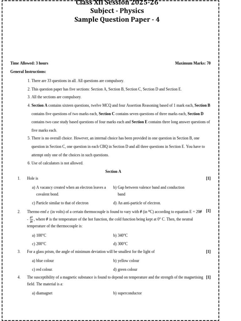 Xii Physics Sample Paper-4 | PDF | Electromagnetic Radiation | Waves