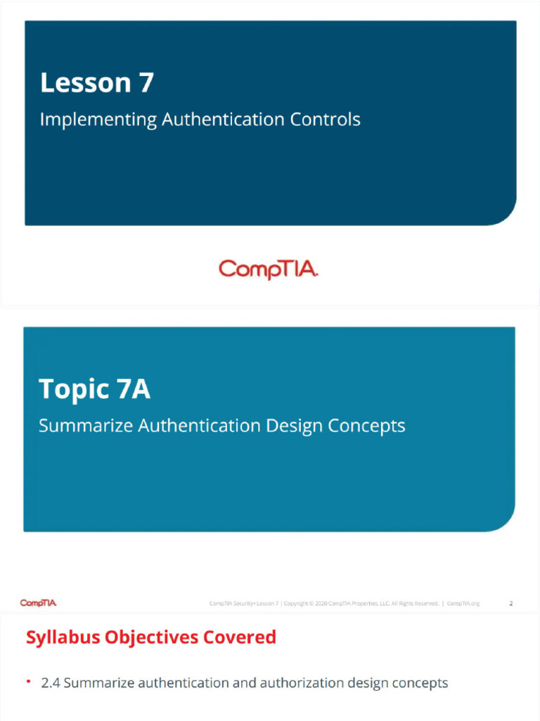 Lesson 7 Implementing Authentication Controls | PDF